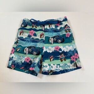 Buc-ees swim trunks toddler 4T blue green beaver (bin M)